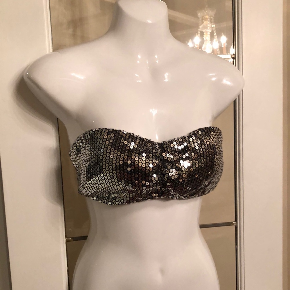 Charlotte Russe Silver Sequin Bandeau Top